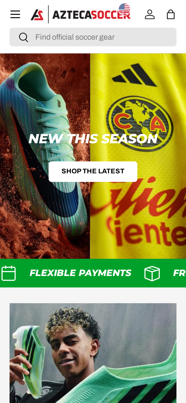 Azteca Soccer eCommerce storefront on mobile